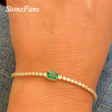 Stonefans Rhinestone Chain Green Crystal Bracelet for Women Square Bracelet