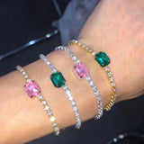 Stonefans Rhinestone Chain Green Crystal Bracelet for Women Square Bracelet