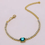 Stonefans Rhinestone Chain Green Crystal Bracelet for Women Square Bracelet