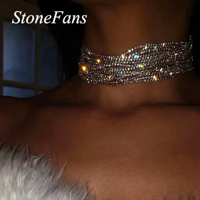 Stonefans Multilayer Choker Rhinestone Necklace - Crystal Bling Jewelry Gift