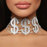 Stonefans Rhinestone Dollar Necklace Choker for Women