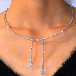 Stonefans Triangle Tassel Choker Rhinestone Necklace