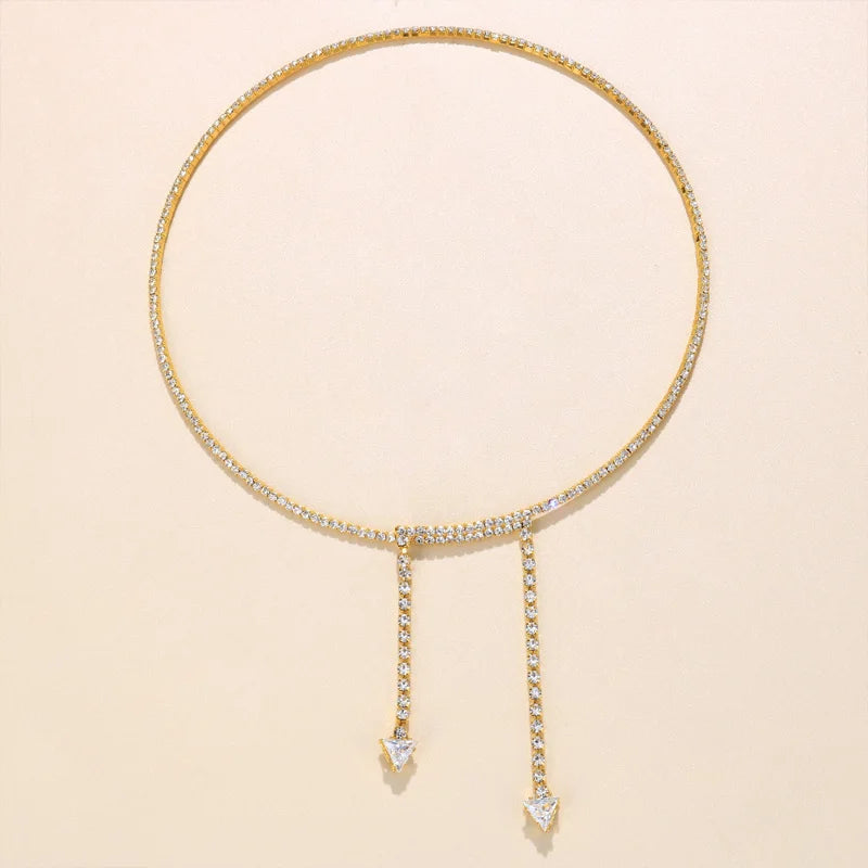 Stonefans Triangle Tassel Choker Rhinestone Necklace