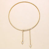 Stonefans Triangle Tassel Choker Rhinestone Necklace