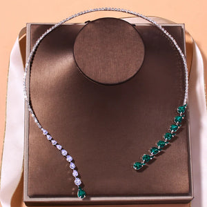 Vintage Green Rhinestone Necklace Water Droplets Pendant
