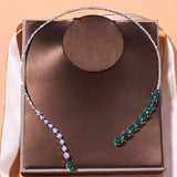Vintage Green Rhinestone Necklace Water Droplets Pendant