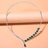 Vintage Green Rhinestone Necklace Water Droplets Pendant