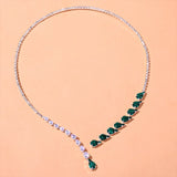 Vintage Green Rhinestone Necklace Water Droplets Pendant