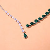 Vintage Green Rhinestone Necklace Water Droplets Pendant