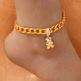 Stonefans Titanium Steel Bear Pendant Anklet Bracelet Men Holiday Accessories