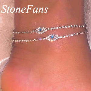 Stonefans Evil Eye Anklet for Women Boho Tennis Charm Ankle Bracelets