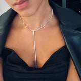 Stonefans Y Shape Choker with Rhinestones Long Necklace