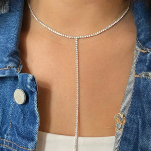 Stonefans Y Shape Choker with Rhinestones Long Necklace