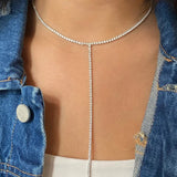 Stonefans Y Shape Choker with Rhinestones Long Necklace