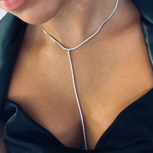 Stonefans Y Shape Choker with Rhinestones Long Necklace