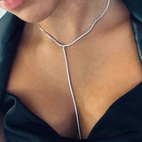 Stonefans Y Shape Choker with Rhinestones Long Necklace