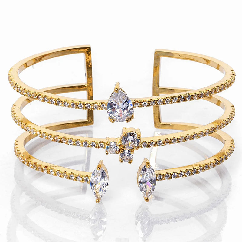 Stonefans Zircon Water Drop Crystal Multi-layer Cuff Bracelet for Bride