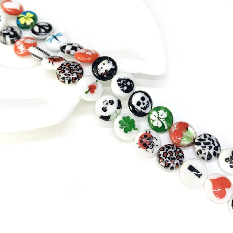 30pcs 12mm Mixed Pattern Lampwork Beads Spacer Circle Bead