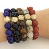 Strand Bracelets Faceted Stone Mix Micro Zircon Pave Ball Beads 10MM