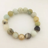 Strand Bracelets Faceted Stone Mix Micro Zircon Pave Ball Beads 10MM