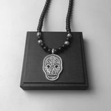 Skull Pendant Cross Beads Necklace 925 Silver Cross Punk Gift