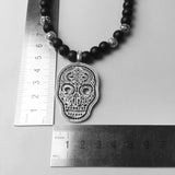Skull Pendant Cross Beads Necklace 925 Silver Cross Punk Gift