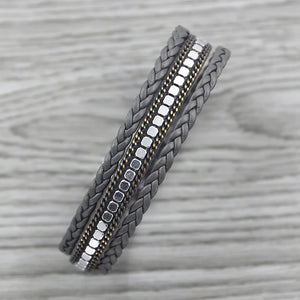 Vintage Wide Leather Braided Bracelet Leopard Print Bangle