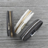 Vintage Wide Leather Braided Bracelet Leopard Print Bangle