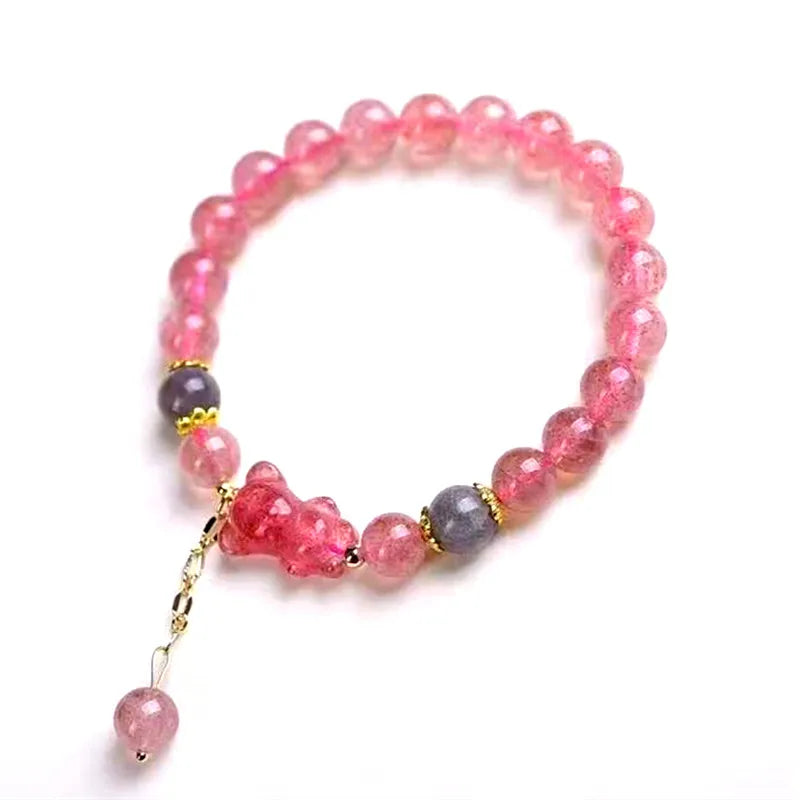 Strawberry Crystal Beads Small Bear Bracelets Charms For Jewelry Making