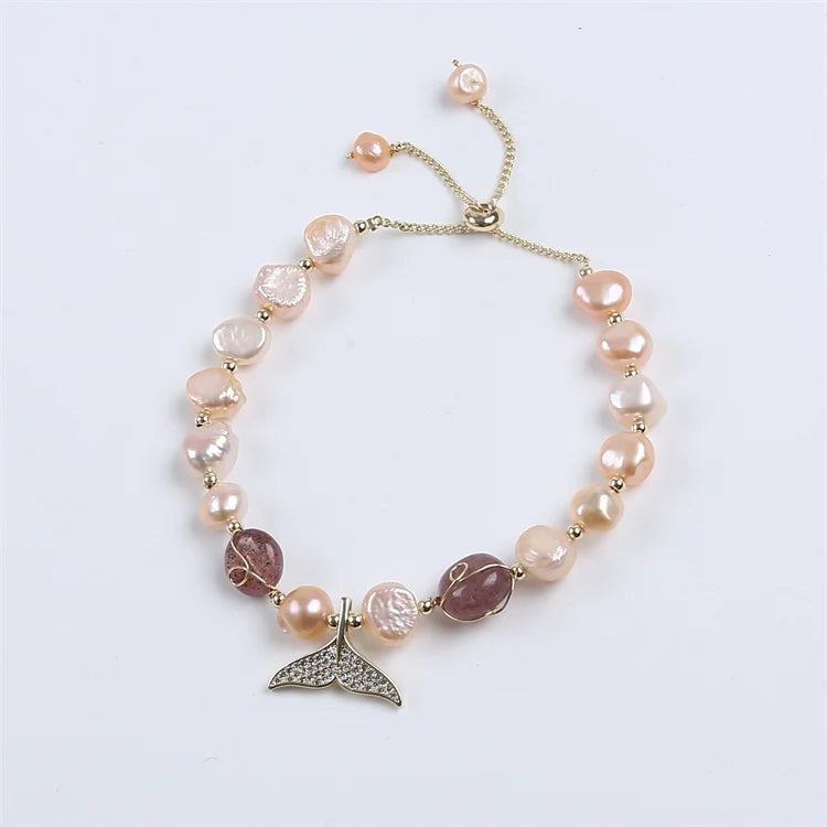 Strawberry Crystal Baroque Pearl Bracelet