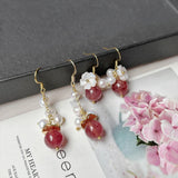 Strawberry Crystal Earrings Pink Beads High-end Jewelry