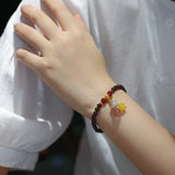 Strawberry Crystal Gourd Pendant Garnet Agate Beaded Bracelet Christmas YBR598