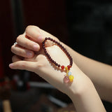 Strawberry Crystal Gourd Pendant Garnet Agate Beaded Bracelet Christmas YBR598