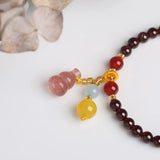 Strawberry Crystal Gourd Pendant Garnet Agate Beaded Bracelet Christmas YBR598
