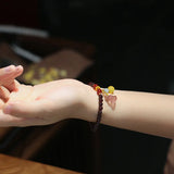 Strawberry Crystal Gourd Pendant Garnet Agate Beaded Bracelet Christmas YBR598