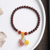 Strawberry Crystal Gourd Pendant Garnet Agate Beaded Bracelet Christmas YBR598