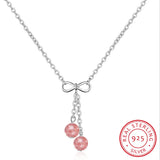 Strawberry Crystal Moonstone Beads Tassel Necklace 925 Sterling Silver Chain