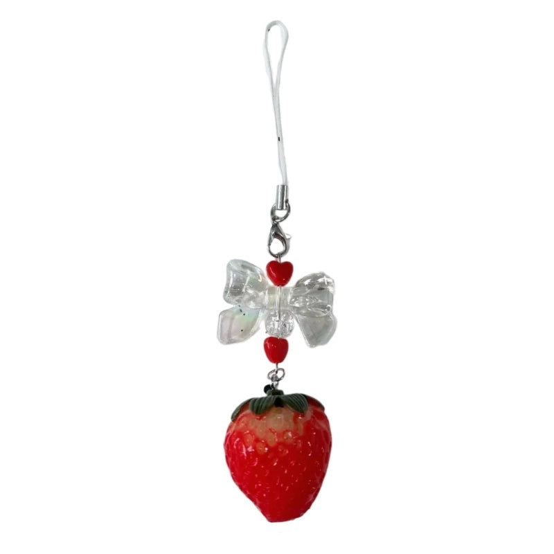 Strawberry Keychain Bowknot Phone Charm Y2K Jewelry