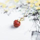 Strawberry Agate Pendant S925 Sterling Silver Plated Clavicle Chain Gift