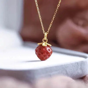 Strawberry Agate Pendant S925 Sterling Silver Plated Clavicle Chain Gift