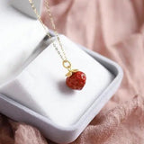 Strawberry Agate Pendant S925 Sterling Silver Plated Clavicle Chain Gift