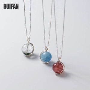 Strawberry Quartz Aquamarine Green Ghost Crystal Pendant Necklace