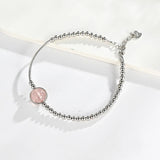 Strawberry Quartz Beaded Bracelet 925 Silver Kpop Style Hand Accessory Gift