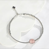 Strawberry Quartz Beaded Bracelet 925 Silver Kpop Style Hand Accessory Gift