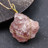 Strawberry Quartz Charm Necklace Copper Wire Pendant Women Geometric Choker