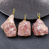 Strawberry Quartz Charm Necklace Copper Wire Pendant Women Geometric Choker