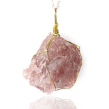 Strawberry Quartz Charm Necklace Copper Wire Pendant Women Geometric Choker