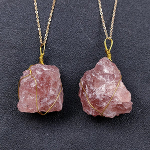 Strawberry Quartz Charm Necklace Copper Wire Pendant Women Geometric Choker