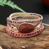 Strawberry Quartz Crystal Stone Wrap Bracelet for Women