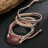 Strawberry Quartz Crystal Stone Wrap Bracelet for Women